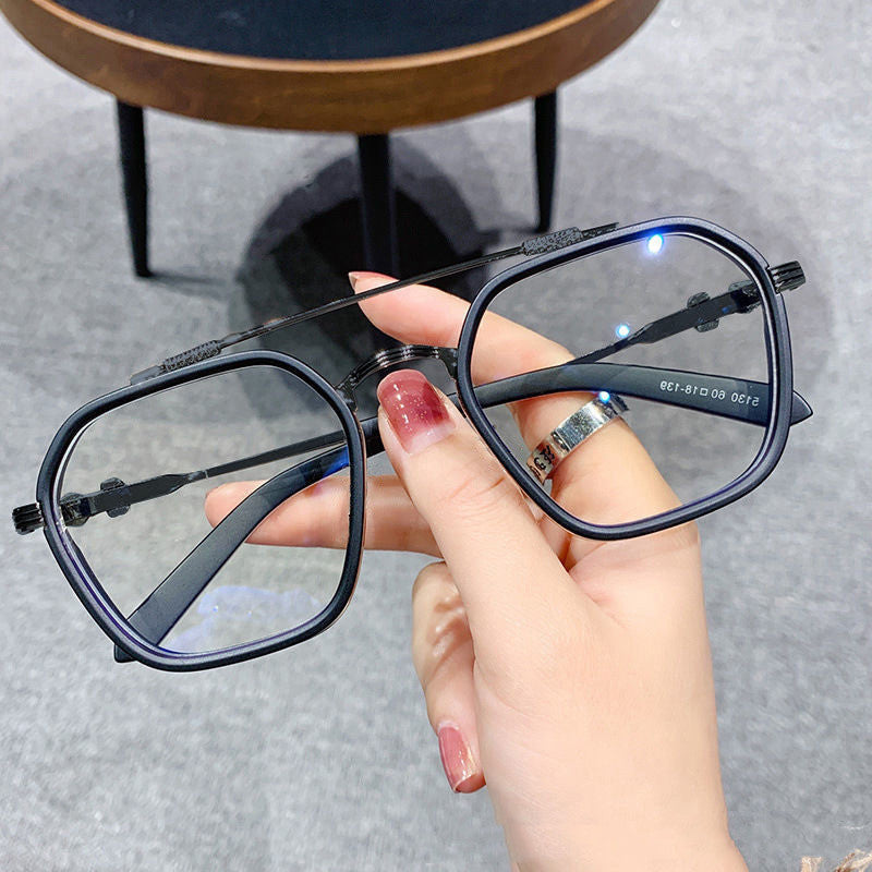 Double Beam Retro Square Frame Myopia Anti Blue Light Glasses