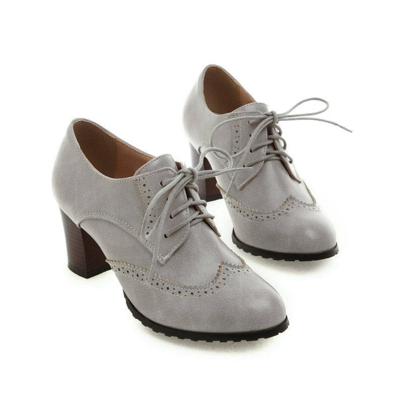 English Style Thick Heel Leather Shoes