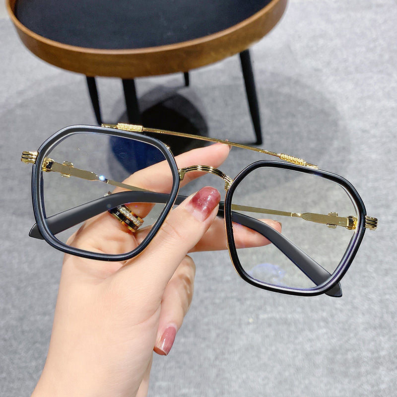 Double Beam Retro Square Frame Myopia Anti Blue Light Glasses