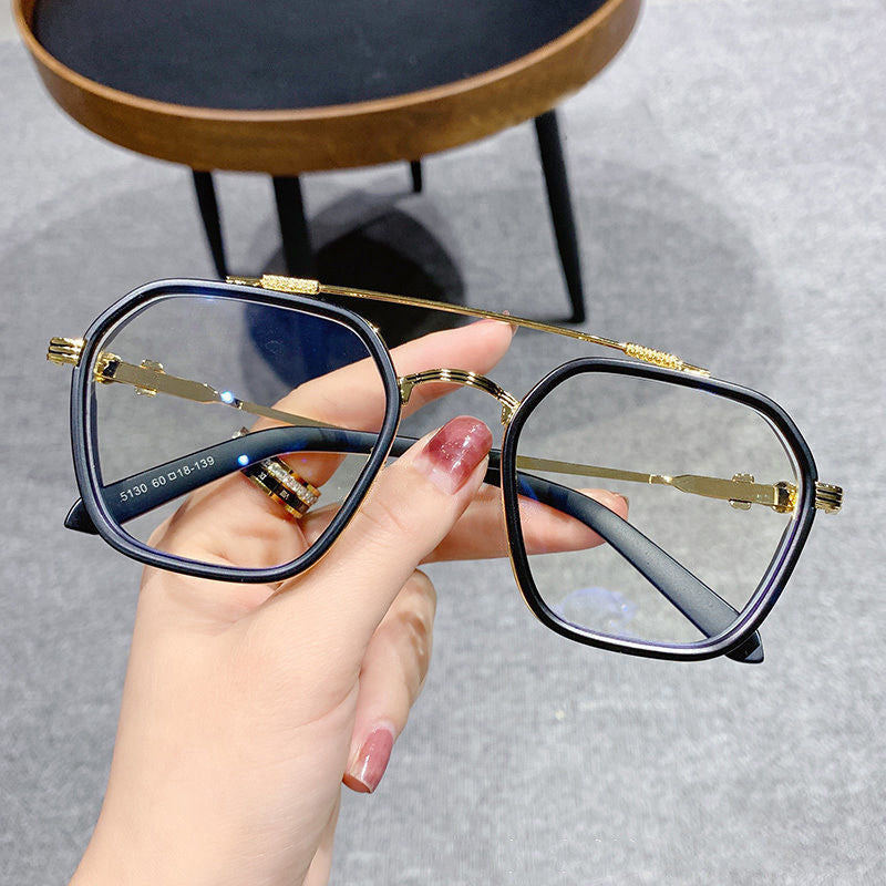 Double Beam Retro Square Frame Myopia Anti Blue Light Glasses